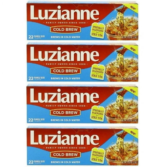 Luzianne Cold Brew Tea for Iced Tea Pack of 4 4.35 oz Size - That's 88 Tea Bags Total!