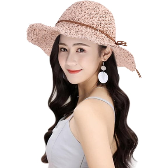 Kukuzhu Women Crochet Straw Sun Hat Wide Brim Sun Protection Travel Beach Cap UPF50 Packable Floppy Bucket Hat