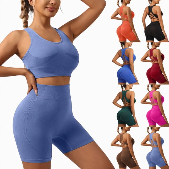 Two Piece Workout Sets For Women Tank Top Matching High Waist Booty Lifting Shorts Gym Yoga Active Wear Outfits,Quick Dry(Orange,S)
