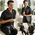 thumbnail image 3 of Mens Silk Satin Pajama Set Short Sleeve Button Down Pajama Set for Men 2 Piece Men's Satin Sleepwear Men's Long Pants Pajamas Set Mens Soft Loungewear Sets, S-XXL, 3 of 13