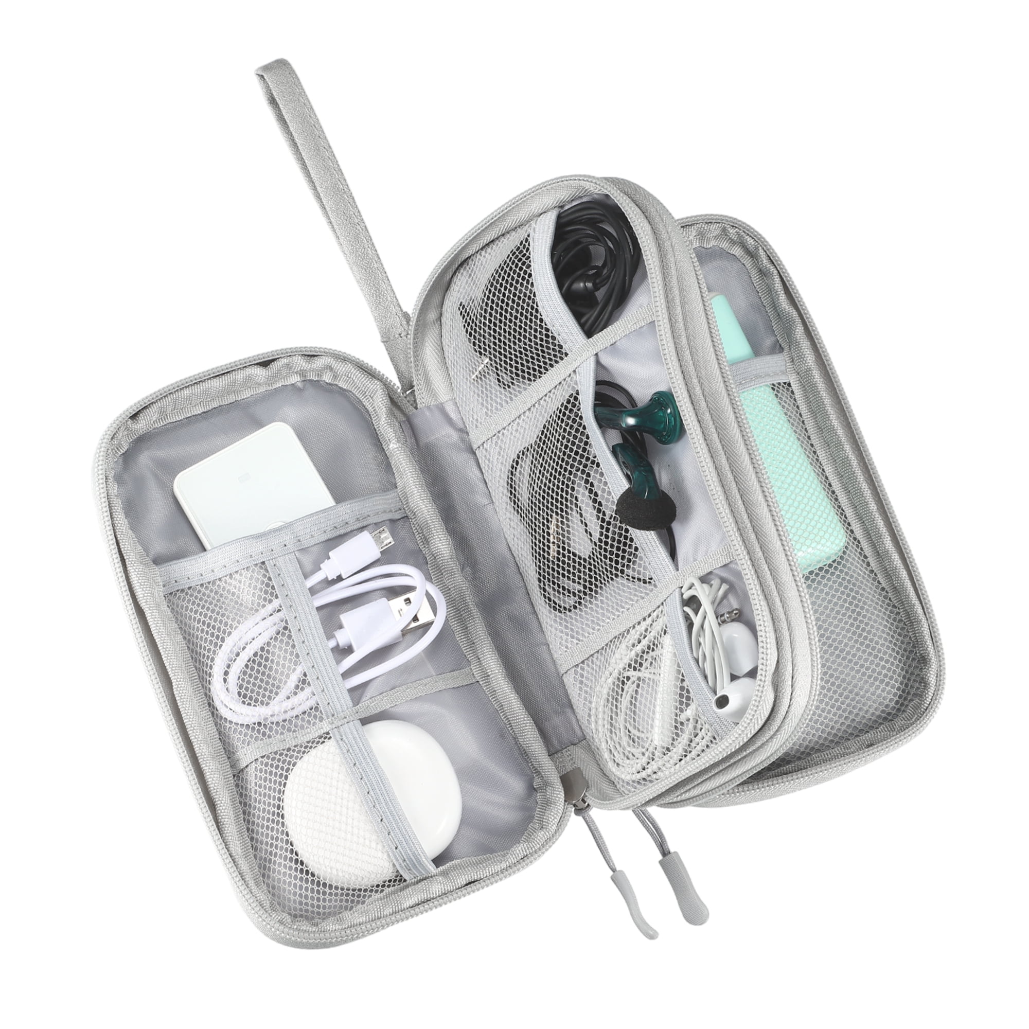 Unique Bargains Electronic Organizer Cable Double Layers Portable Pouch Gray Small