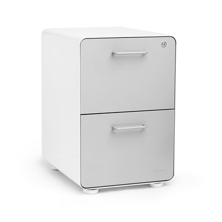 Poppin White + Light Gray Stow 2-Drawer Vertical File Cabinet With Lock