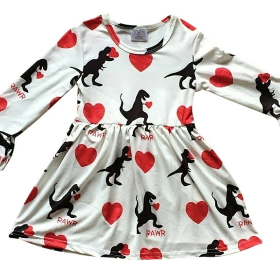 Little Girl Dress Kids Rawr Valentines Day Holiday Party Flower Girl Dress Off White 2T XS (503040)