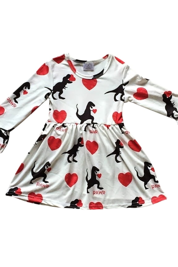 Little Girl Dress Kids Rawr Valentines Day Holiday Party Flower Girl Dress Off White 5 L (503040)