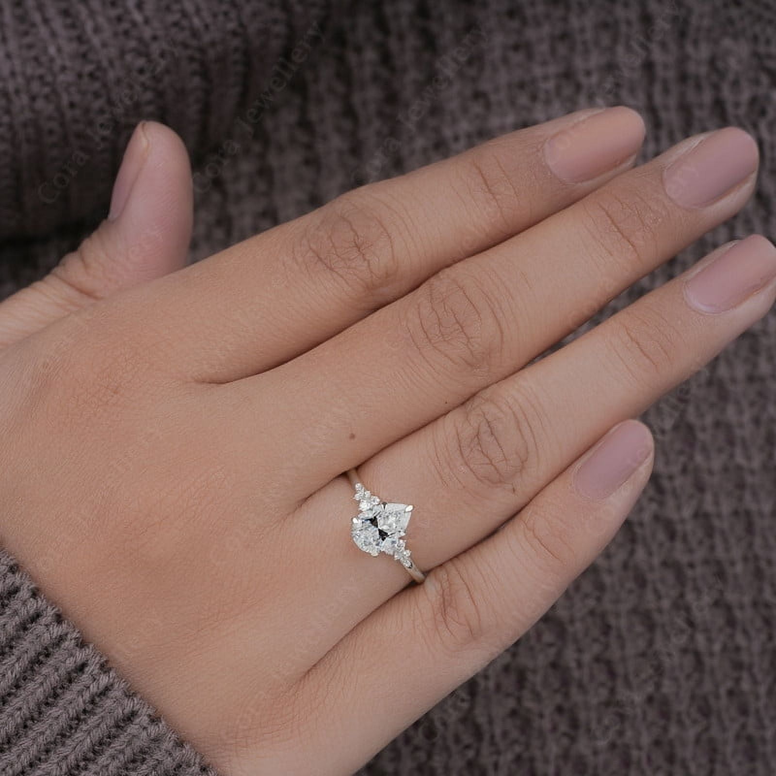 Cora Jewellery 1.25TCW Snow Drift Pear Moissanite Engagement Ring for Women, 10K White Gold, 7.5 US