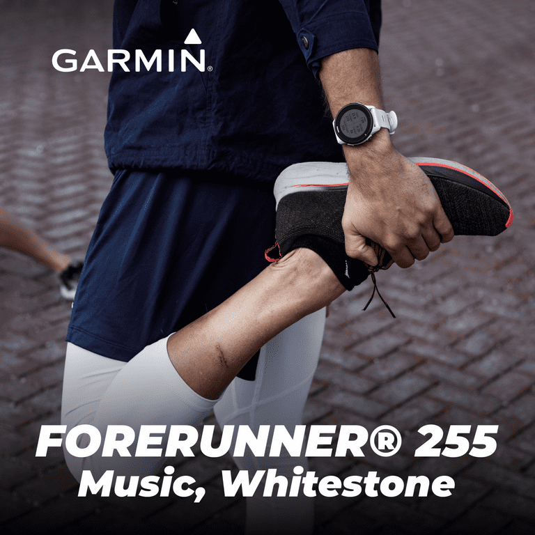 Garmin Forerunner 255 Music GPS Running Smartwatch 010-02641-21 Whitestone  with Black Earbuds Bundle