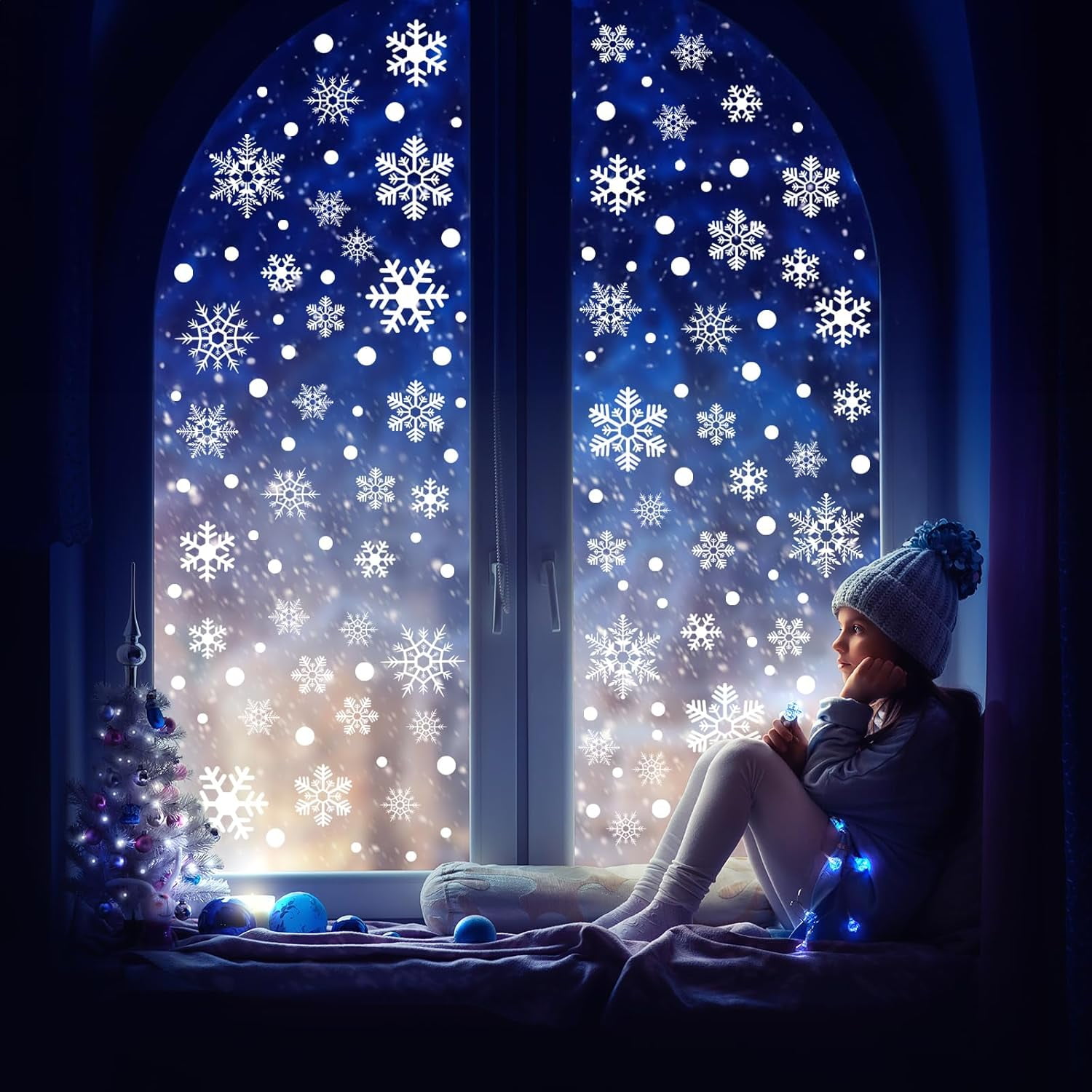 8 Sheets Snowflake Window Clings, Winter Window Stickers, Christmas White Snowflakes Window Decal for Glass, Christmas Window Decals, Winter Wonderland Decorations for Home Christmas