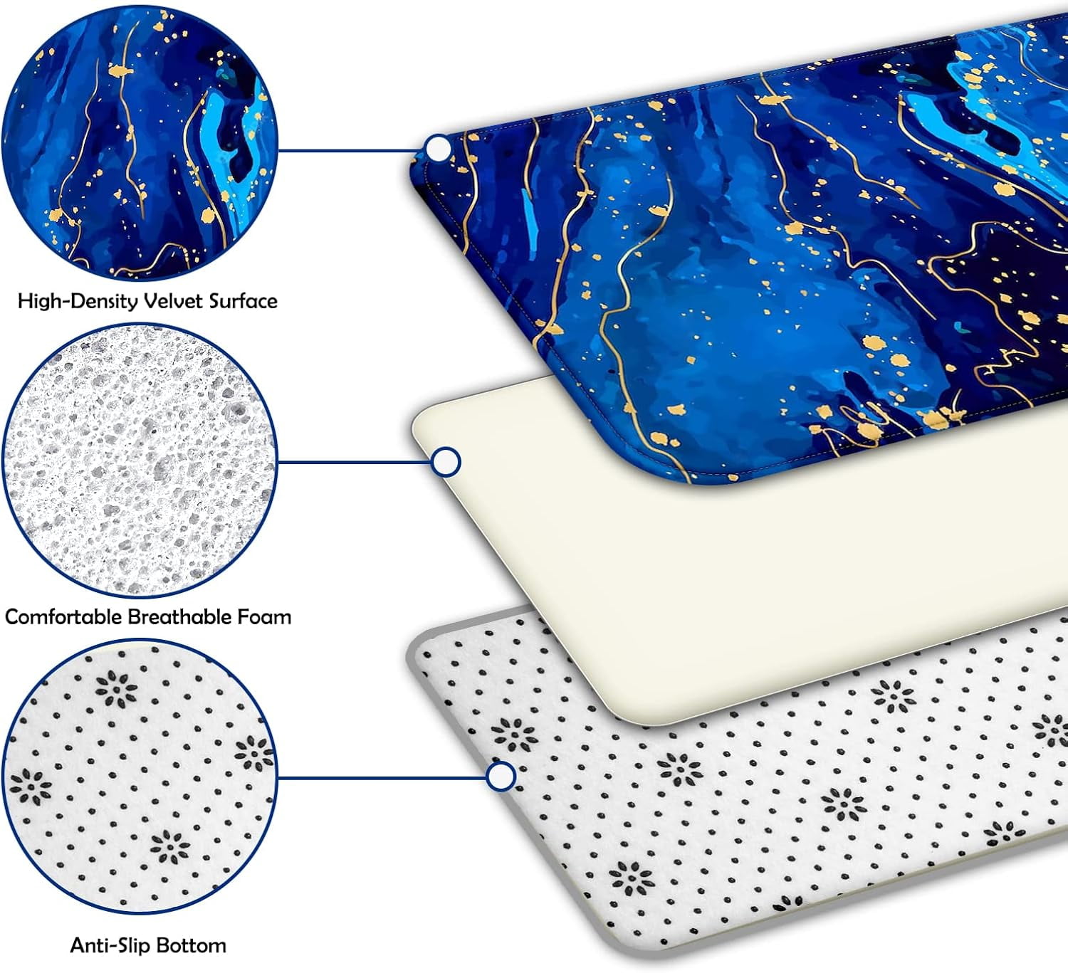 Bathroom Sets with Shower Curtain and Rugs, Bathroom Curtains Shower Set Include Waterproof Shower Curtain Non-Slip Rug Toilet Lid Cover Bath Mat and 12 Hooks, Blue Marble Shower Curtains