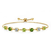 Gem Stone King 2.66 Ct Green Peridot Green Chrome Diopside 18K Yellow Gold Plated Silver Lab Grown Diamond Tennis Bracelet for Women (Fully Adjustable up to 9 inch)