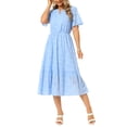 thumbnail image 4 of INSPIRE CHIC Edition Women's Lace Eyelet Dresses Summer Notched Neck Short Sleeve A Line Flowy Beach Midi Dress S Sky Blue, 4 of 6