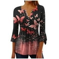 thumbnail image 5 of CYMMPU Blouses for Women Dressy Casual Button V Neck Flare Sleeve Floral Printed Loose Fit 3/4 Sleeve Tunic Tops Fall Fashion Shirts Spring Tops Pleated Dressy T-Shirts Red L, 5 of 5