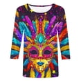 thumbnail image 4 of QATAINLAV Big Deal Days Mardi Gras Shirts for Women 3/4 Sleeve Tops Mask 3D Print Blouse Carnival Themed Graphic Tees Funny Parade Tshirt Multicolor XL, 4 of 6