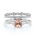 thumbnail image 1 of Dazzling Minimalist 2.25 Carat Pear Cut Affordable Ring, Morganite And Diamond Moissanite Engagement Ring, Unique Wedding Ring, Two Matching Band in 10k Solid White Gold, Gift For Her, Trio Set, 1 of 3