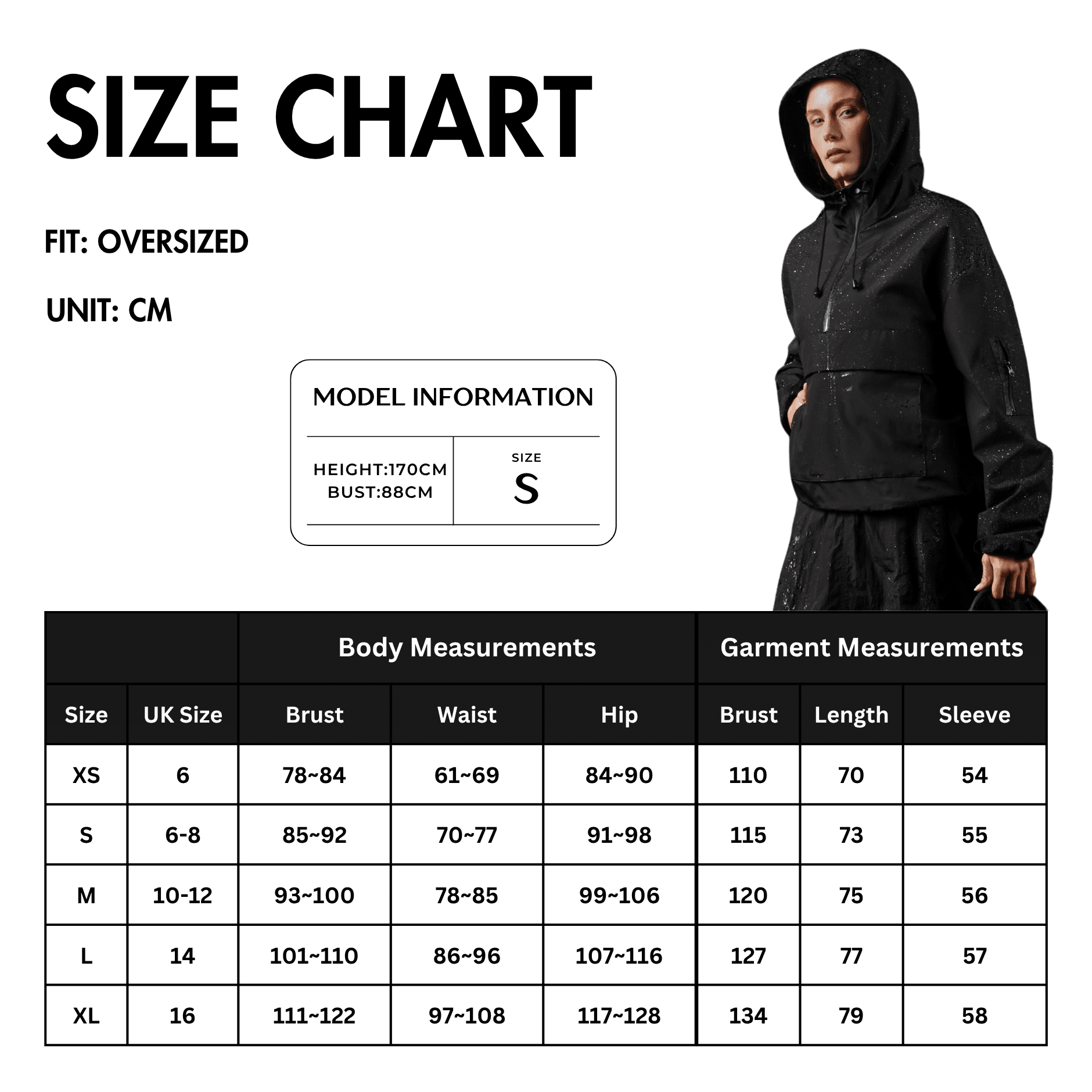PUFFIT Waterproof Jacket Oversized Hoodie Coat Half Zip Rain Jacket with Adjustable Waist, Hood & Cuffs, Pullover Jacket Outerwear with Large Kangaroo Pocket for All Seasons Daily Wear
