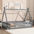 thumbnail image 2 of Newest Twin Tent-shaped Floor Bed,Teepee Bed with Guardrails,Slats , Door,Grey, 2 of 9