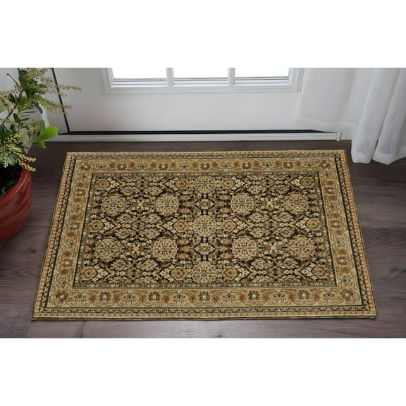 3' X 5' Brown And Gold Oriental Area Rug