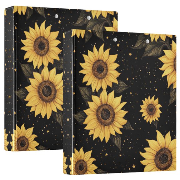 Iauyy PVC Round Ring Binders, 200 Page Capacity, 2 Pack，Yellow Sunflower