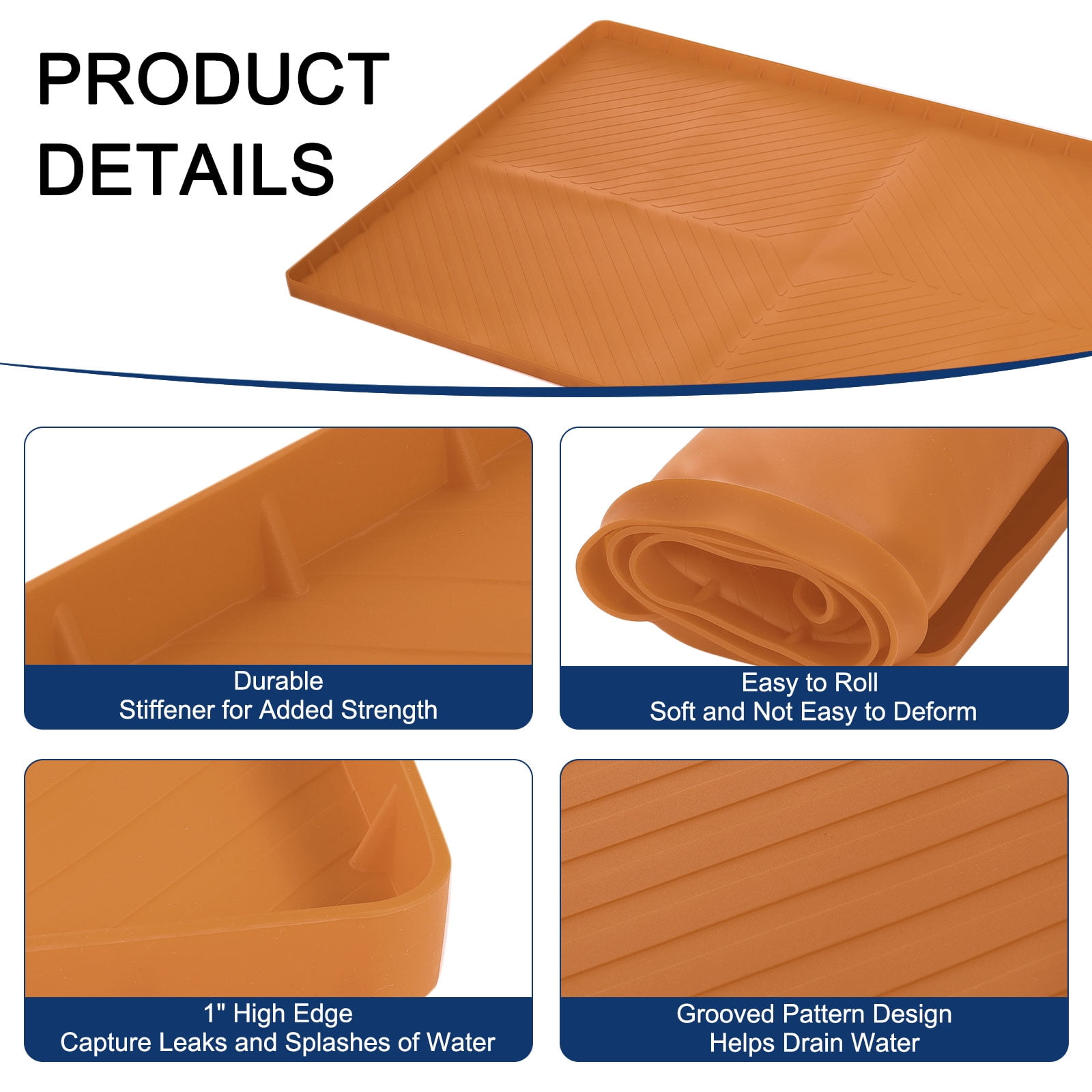 Uxcell Waterproof Under Sink Mat for Kitchen, 28" x 22" Silicone Under Sink Liner Drip Tray Organizer Mats for Kitchen Bathroom Cabinet, Pet Feeding Mats, Brown