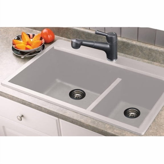 Transolid Radius 33'' L x 22'' W Granite Double offset Drop-in Kitchen Sink