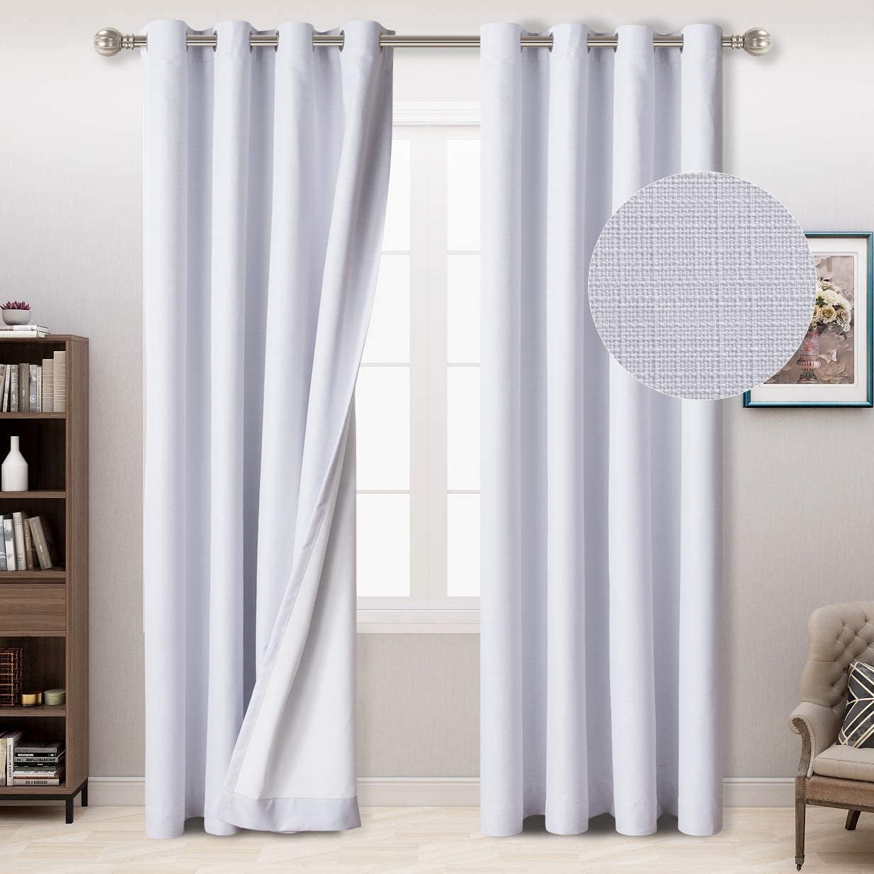 100 Blackout Curtains For Bedroom Textured Faux Linen Curtains Thermal Insulated Sun Light Blocking Grommet Window Drapes For Living Room Set Of 2 Curtain Panels 52 X 84 Inch White Walmart Canada