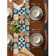 thumbnail image 2 of Abstract Blue Table Runner Cotton Linen 120 Inch Holiday Dresser Scarves, Orange Color Block Retro Watercolor Boho Tablerunner for Kitchen Coffee Dining Bedroom Dinner Scarf Décor 13''x120'', 2 of 9