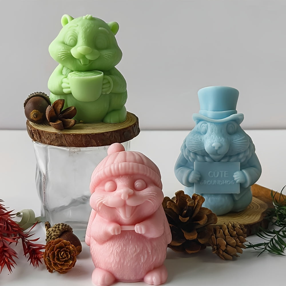 3PCS Groundhog Day 3D Silicone Mold Set, Animal Candle Molds for DIY Epoxy Resin, Soy Wax, Plaster Crafts (Woodland Creatures Series)