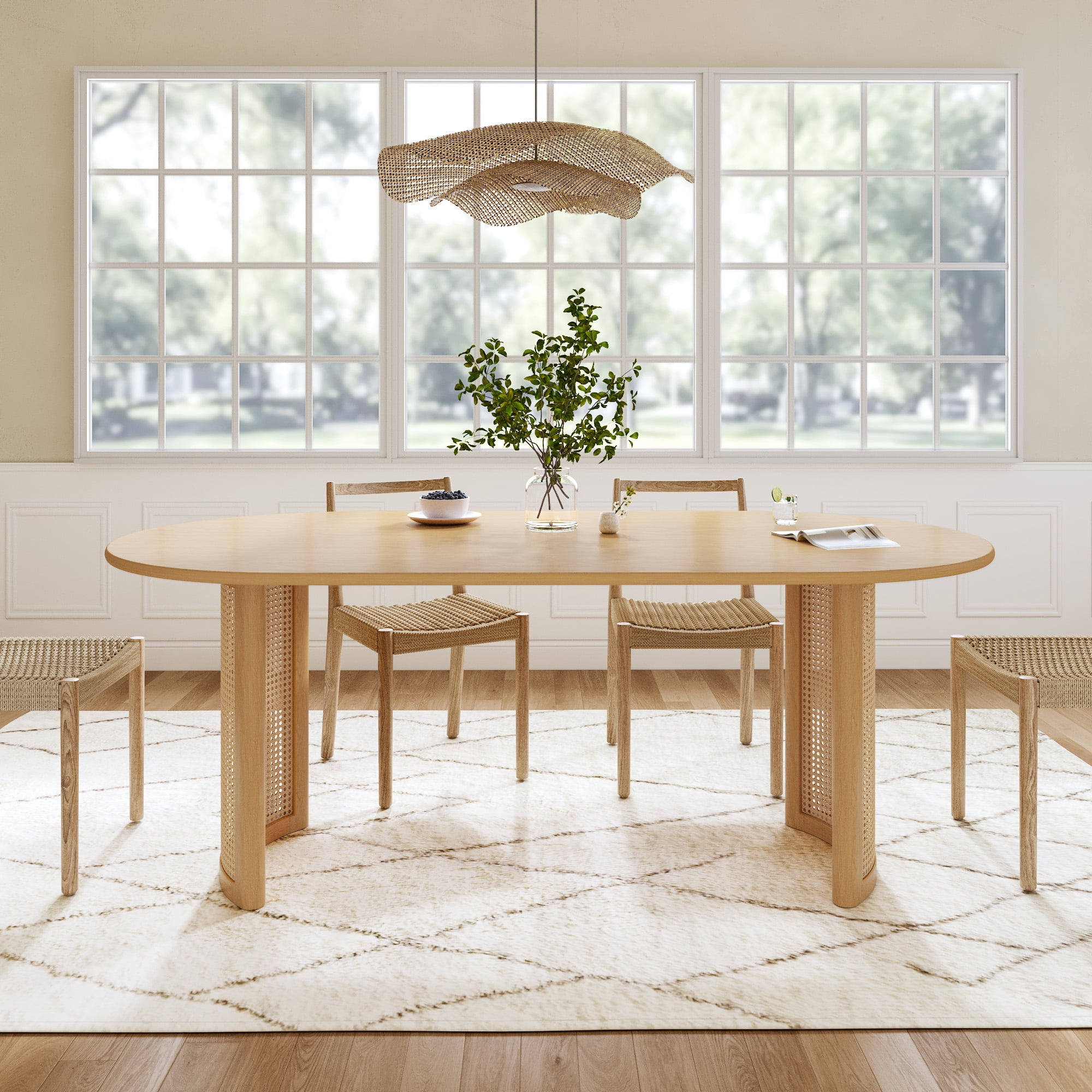 MAYEERTY 67x33.5x30 Modern Oval Dining Table for Kitchen Homey Family Dinners, Natural Wood ​