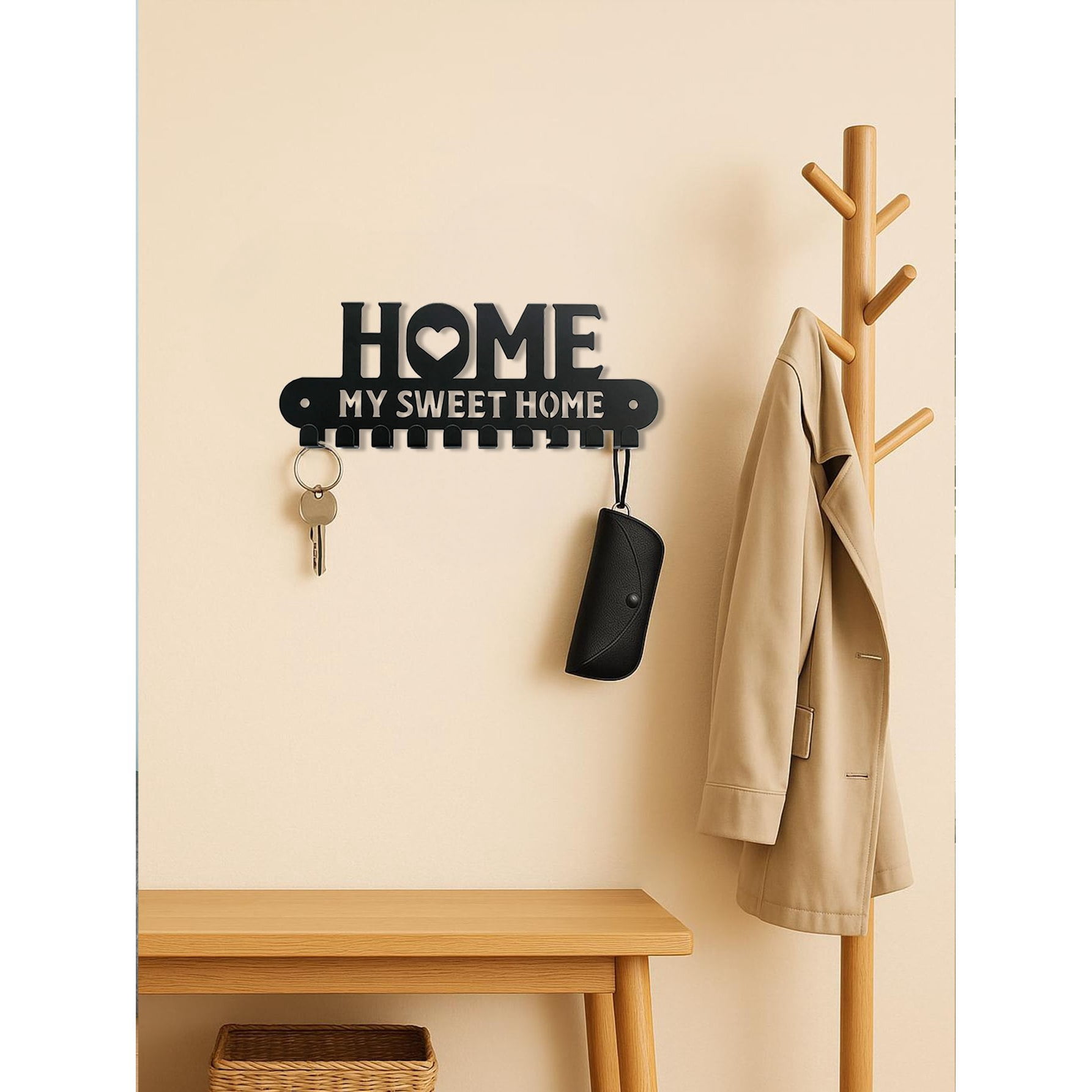 Wall Key Holder with Iron Hooks for Entryway Organizer Holiday Home Decor