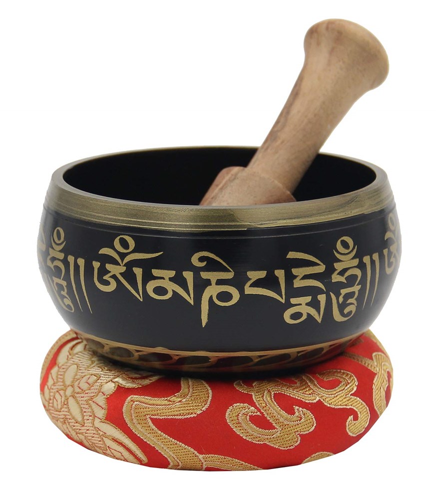 Tibetan Meditation Om Mani Padme Hum Peace Singing Bowl With Mallet (Black) - image 1 of 5