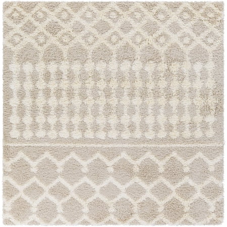 Livabliss 6'7"x6'7" Square Pinnacle Shag Global Rug Cream: High Pile, Fade & Stain-Resistant, Indoor Use