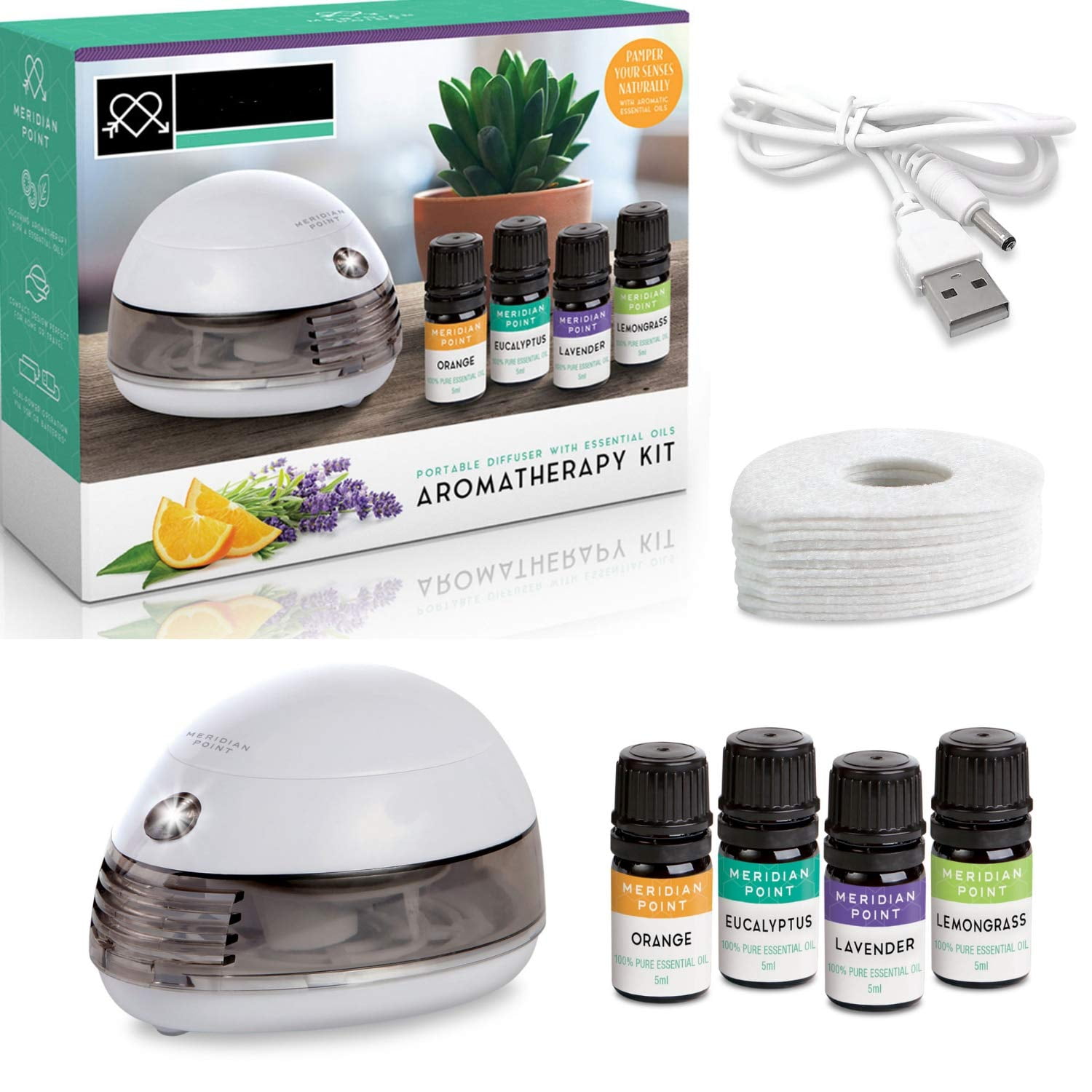 Aromatherapy Essential USB Oil Diffuser with Oils Kit – 4 Pure Oils Set
