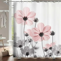 Unique Floral Pink Shower Curtain for Bathroom Decor, Pink and Grey Daisy Flower Elegant Wildflower Design Farmhouse Shower Curtains with Hooks Set, 72X72in