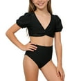 thumbnail image 2 of NAISIBABY Girls Swimsuit 2-Piece, Bubble Short Sleeve Tops with High Waist Swim Bottoms Bikinis Beach Bathing Swimwear Black 6T, 2 of 8