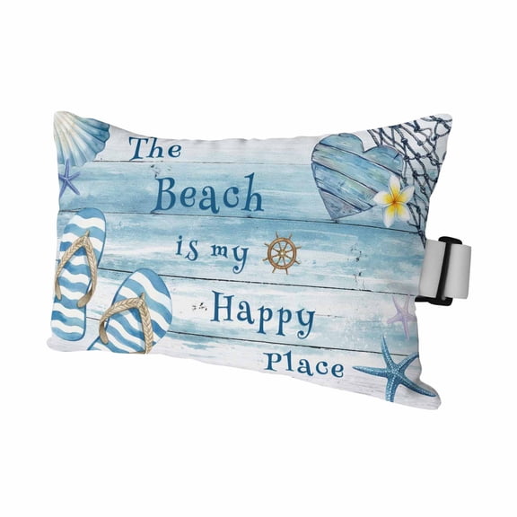 Coastal Beach Outdoor Pillows for Chaise Lounge Chair Waterproof Lumbar Pillows with Insert&Adjustable Strap Beach Headrest Pillow Ocean Nautical Starfish Blue Grey Wooden Grain Pool Pillow 11"x16"