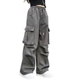 thumbnail image 2 of CYRBOKO Girls Cargo Pants with Pockets, Drawstring Loose Fit Casual Elastic Waist Wide Leg Pants Gray Size 14-15 T, 2 of 5
