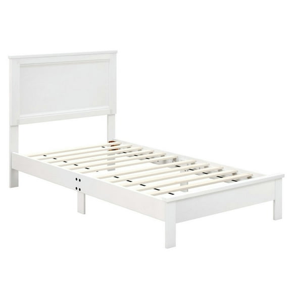 Kepooman Bed Frame, Platform Bed,Twin Size Wooden Bed Frame with Headboard and Slat Support-White
