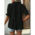 thumbnail image 6 of Women'S Summer Short Sleeve Babydoll Top Ruffle V Neck Dots Flowy Shirt Blouse Black XXL, 6 of 8