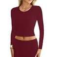 thumbnail image 5 of Sweet Hearts 2 Piece Sets for Women- Casual Modal Solid Maxi Skirt Long Sleeve Crop Tops Womens 2 Piece Outfits Fall Made in USA (Wine, Large), 5 of 7