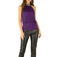 thumbnail image 2 of MODA NOVA Junior's Sequin Halter Neck Sleeveless Solid Tank Tops Purple M, 2 of 5