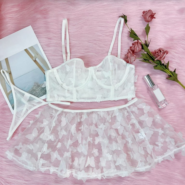 adviicd Kawaii Lingerie Women's Lingerie Bow Decor Lingerie Sets Ring  Wireless Bra Underwear Set Lingerie White M