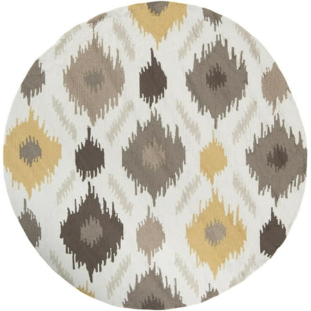 36 Round Hooked Rug - 6' Amarillo Gold, Mushroom and Feather Gray Hand Hooked Round Area Throw Rug