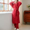 thumbnail image 4 of Fanxing White Plush Robes for Women, Premium Fleece Jacquard Warm Bathrobes Winter Knee Length Sherpa Spa Shaggy Wine M, 4 of 6