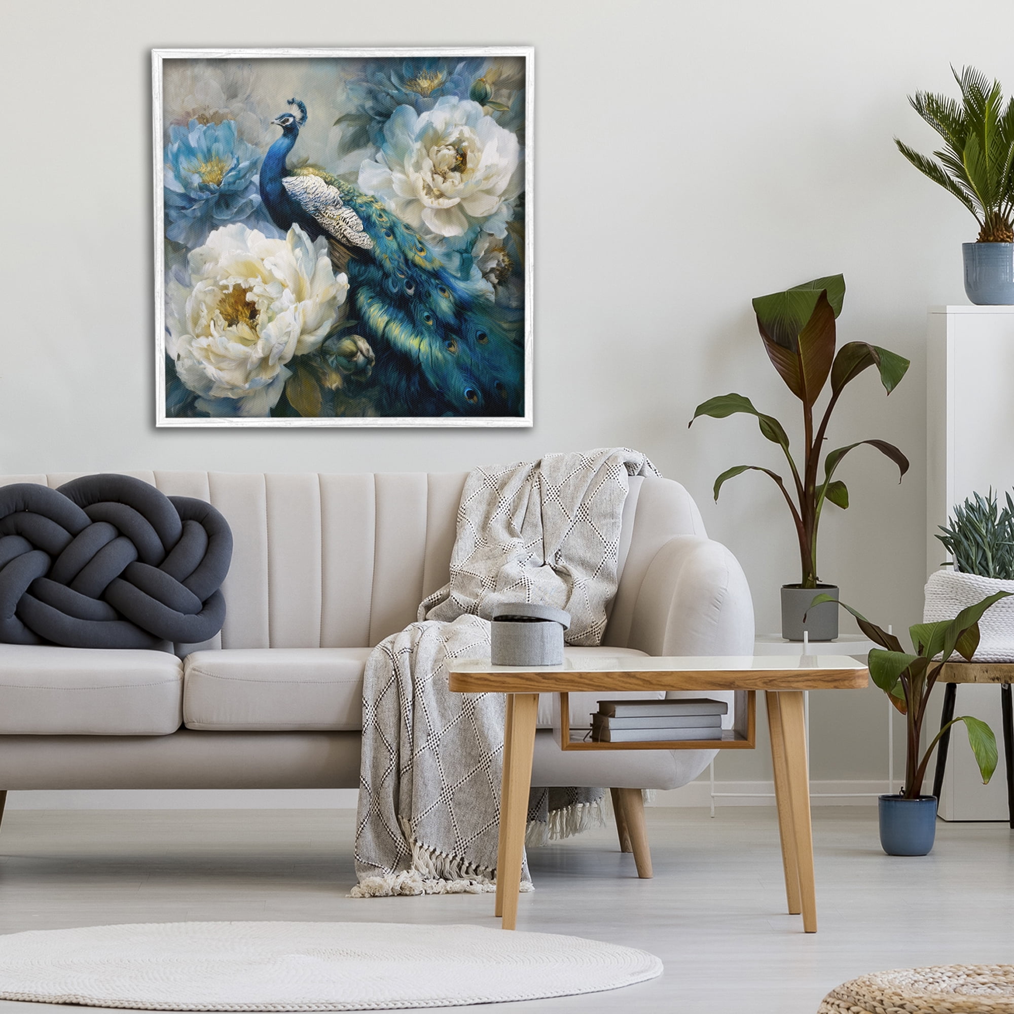 Stupell Industries Pretty Peacock with Roses White Framed Giclee Art, design by Tina LeCour