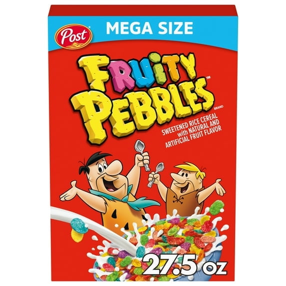 Post Fruity PEBBLES Cereal, Crunchy, Fruity Kids Cereal, Gluten Free, 27.5 oz Mega Size Box(pack of 4)