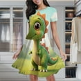 thumbnail image 2 of Cute Green Dinosaur Sun Women's Classic Swing Skater Dress Casual Work Party Cocktail Dresses, 2 of 6