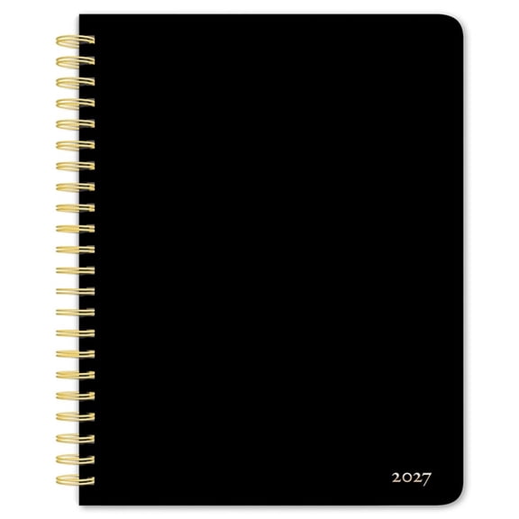 Black Solid 2027 6 X 7.75 Inch Weekly Desk Planner Foil Stamped Cover, (Paperback)