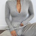 thumbnail image 4 of Simple Mock Neck Long-Sleeved Zippered Bodysuit Versatile Leisure Comfy Clothing for Women Daily Wear, 4 of 5