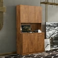 thumbnail image 2 of 70.87" Tall Wardrobe & Kitchen Cabinet, Freestanding Storage Cabinet with 6 Doors, 1 Open Shelves and 1 Drawer, Kitchen Pantry Cabinet Buffet Sideboard Cabinet with 2 Cable Holes for Bedroom, Walnut, 2 of 7