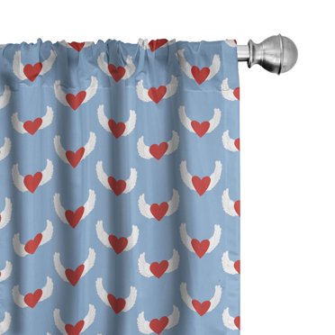 Ambesonne Wings Print 4-Panel Curtains, Symmetric Simple Hearts, 56"x63", Pale Blue Vermilion