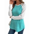thumbnail image 1 of Hauts à Manches Longues en Tricot Gaufré pour Femmes, Col Rond, Décontracté, Bleu Ciel P, 1 of 9